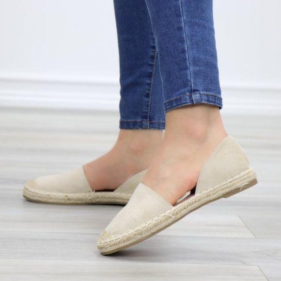 Beige Vegan Suede Flat Slip On Loafer Espadrilles - Picture 7 of 10
